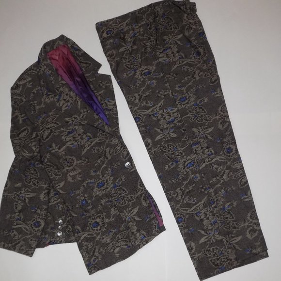 AURA Ladies Vintage Wool Blend Suit Women's Size 10/12? Black Blue Paisley Print - Picture 6 of 9